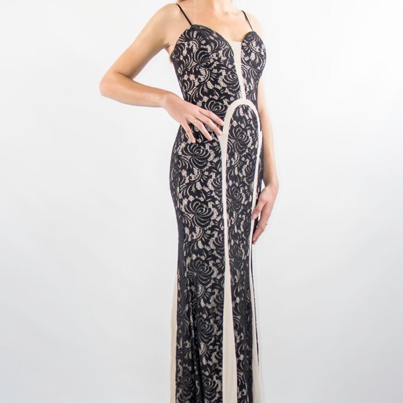 Black Nude Floral Lace Nude Illusion Prom Gown Dress 150$ NEW - Picture 3 of 5